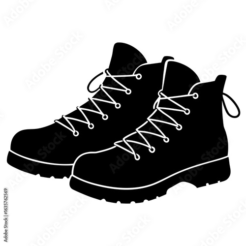 Black hiking boots silhouette with white laces vector