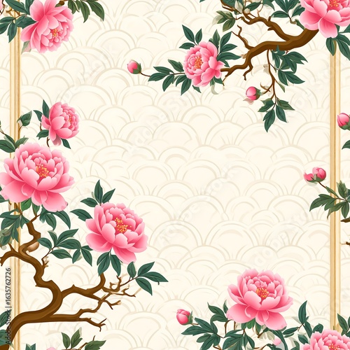 Fototapeta Naklejka Na Ścianę i Meble -  Pink peonies on beige background
