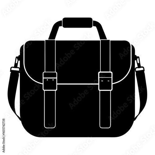 Black messenger bag with white trim and straps vector
