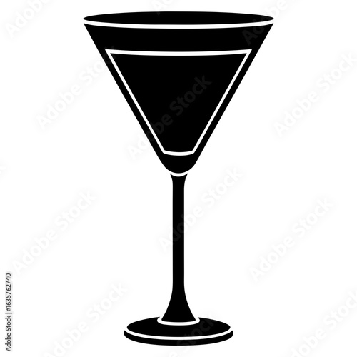 Black martini glass silhouette with white accents cocktail glass