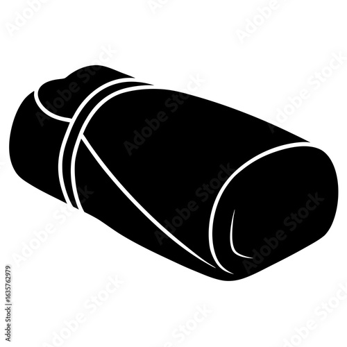 Black sleeping bag rolled up camping outdoor