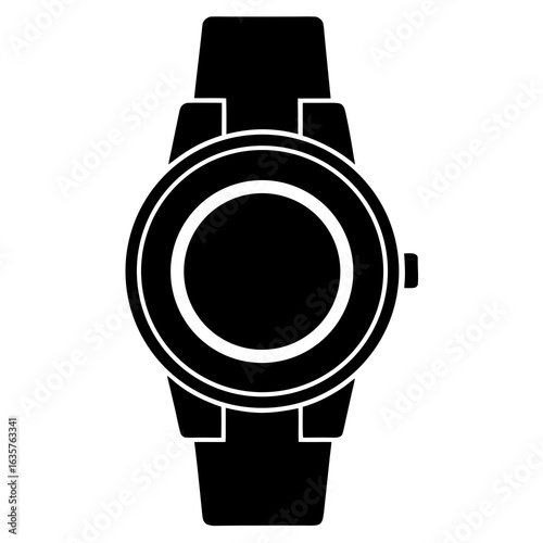 Black wristwatch silhouette on white vector timepiece