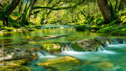 Peaceful river stream in the forest, green nature, small cascades streaming, nature with trees and river, waterfall, serene nature scene, wallpaper, photography, moss on stones, watery, fluid