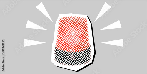 Siren lamp halftone dotted collage element pointillize in paper torn vector. Represents emergency, warning, and authority with a fragmented, artistic aesthetic.