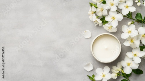 Elegant cream candle with spring flowers