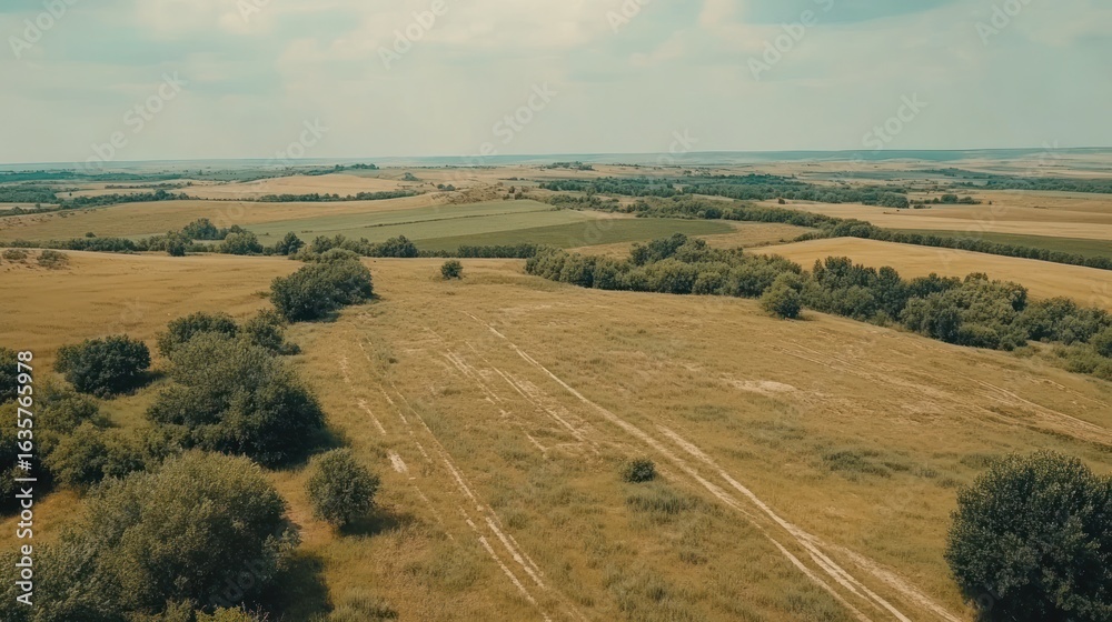 Fototapeta premium Golden rural landscape aerial view