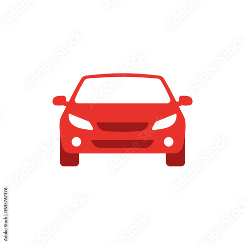 A vibrant red car icon is depicted in a flat, graphic style, perfect for transportation, automotive, and design projects, set against a clean white backdrop.