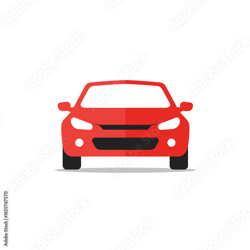 A flat, minimalist illustration showcases a vibrant red car, perfect for transportation and automotive design, isolated against a clean, white background.