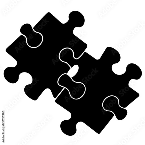 Black puzzle pieces connecting on white jigsaw