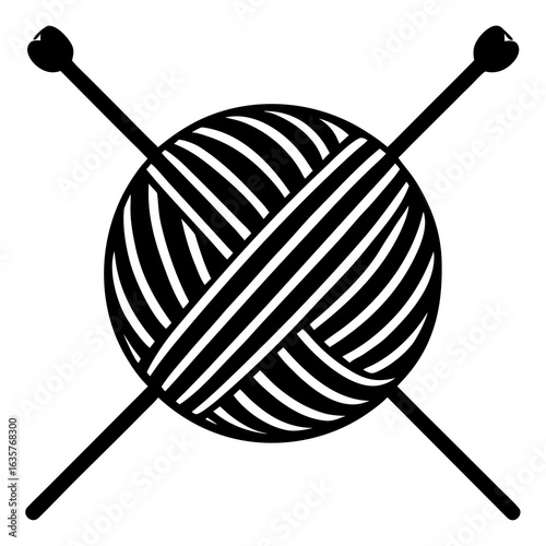 Black yarn ball and knitting needles craft hobby