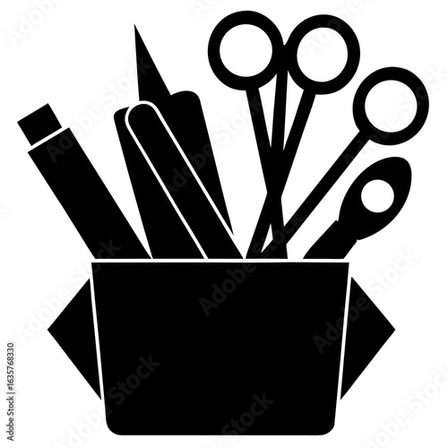 Crafting tools collection black silhouette scissors