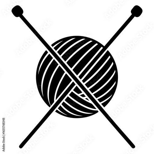 Crossed knitting needles and yarn ball craft hobby