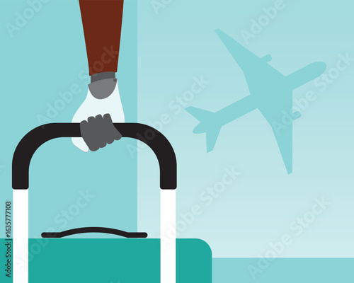 (НесколькоIndividuals traveling with special needs flat vector stock illustration with african american person with prosthesis at airport значений)