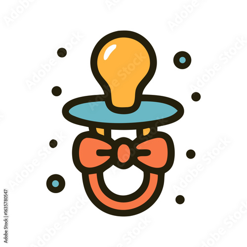 Baby pacifier with a ring and bow, great for baby product advertising, childcare services, or parenting blogs and websites.