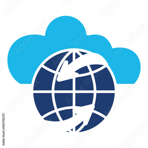 Global Icon In Blue Monochrome Flat Design, Vector Illustration