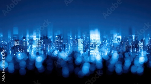 Abstract urban nightscape with blue light bokeh and long exposure effects