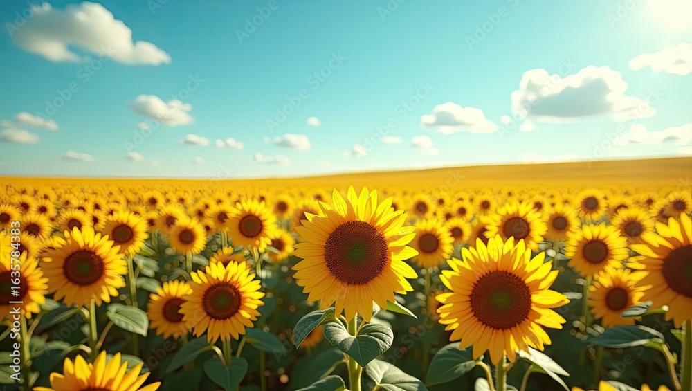 Fototapeta premium A vast field of sunflowers under a vibrant blue sky.