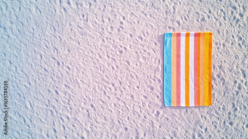 Striped beach towel on sand