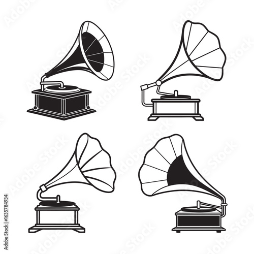 Vintage Gramophone Silhouette Bundle For Artwork