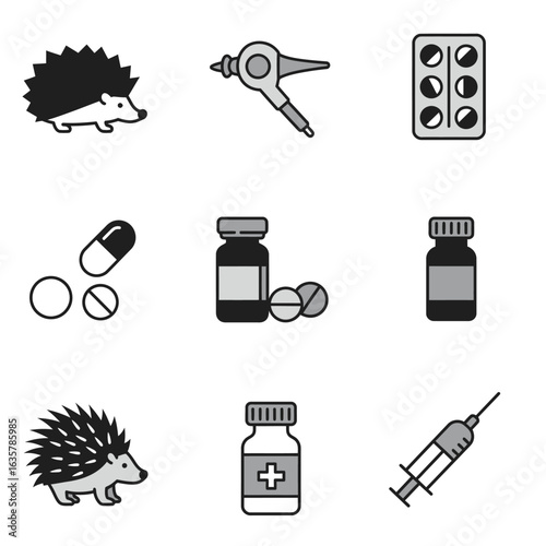 Hedgehog Healthcare: Icon Set, Monochrome Style
