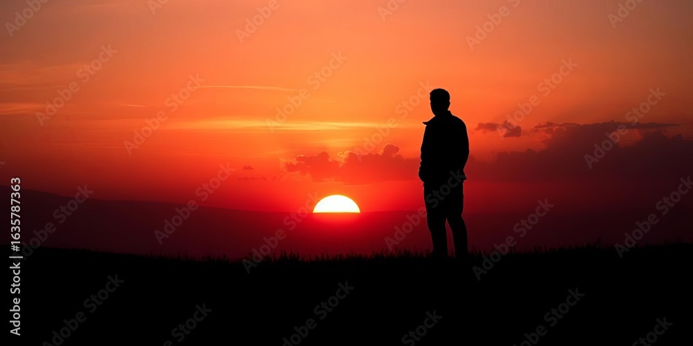 Fototapeta premium A strong silhouette against a vibrant sunrise, golden hour, energy