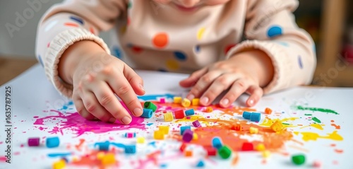 Child's hands engaging in colorful sensory art activity,  occupational therapy,   education