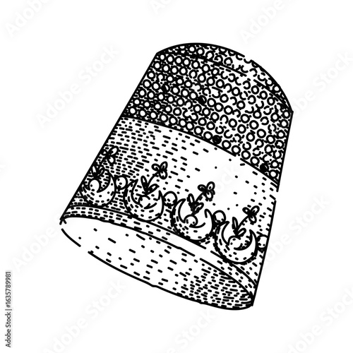 embroidery sewing thimble sketch hand drawn vector