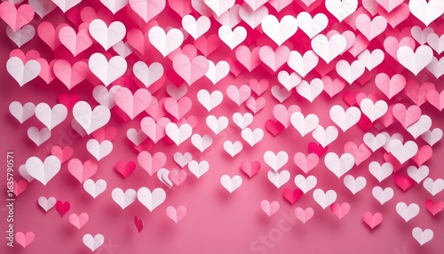 Pink & white paper hearts cascade, romantic Valentine's, anniversary, wedding ambiance,  overlay,  texture