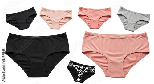 Arrangement of Panties on White Background Different Colors