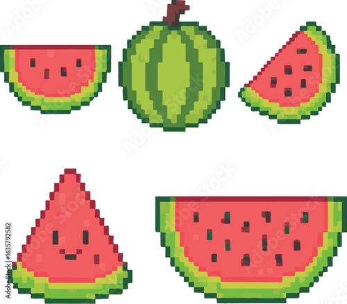 watermelon pixel art, eps 10 illustration