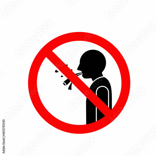 A person spitting with a prohibition sign in red, black and white to symbolize no spitting. A person spitting represents a ban against spitting in public places, conveying a clear message of hygiene,