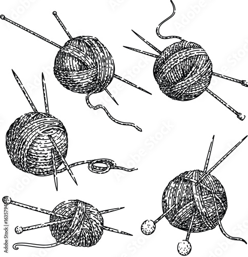 yarn needle knit set sketch hand drawn black