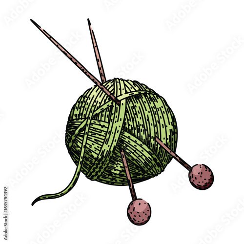 cotton yarn needle knit sketch hand drawn vector