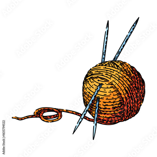 fiber yarn needle knit sketch hand drawn vector
