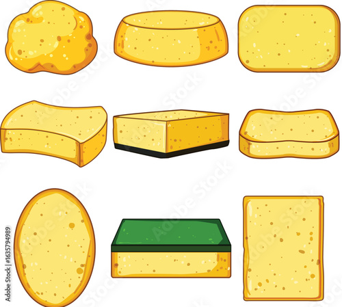 yellow sponge set cartoon vector illustration