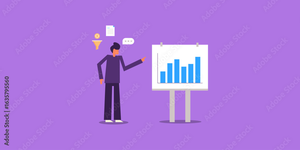 Obraz premium Businessman pointing to financial data based on company sales and business growth report.