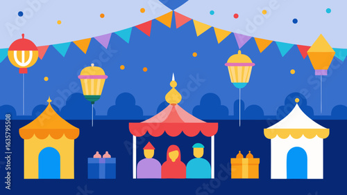birthday marketplace with lanterns and crowd