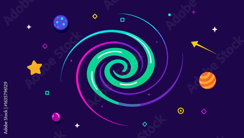 neon galaxy swirl stars digital birthday