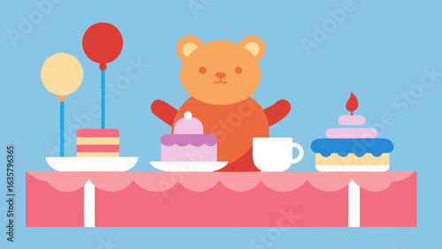 teddy bear tea party birthday setup cake