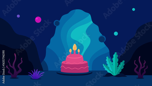 undersea birthday cave glowing corals cake