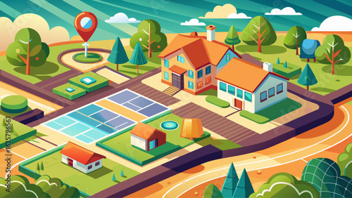  very beautiful Land plot in aerial view. Gps registration survey of property, real estate for map with location, area. Concept for residential construction, development. Also house for sale, buy, 