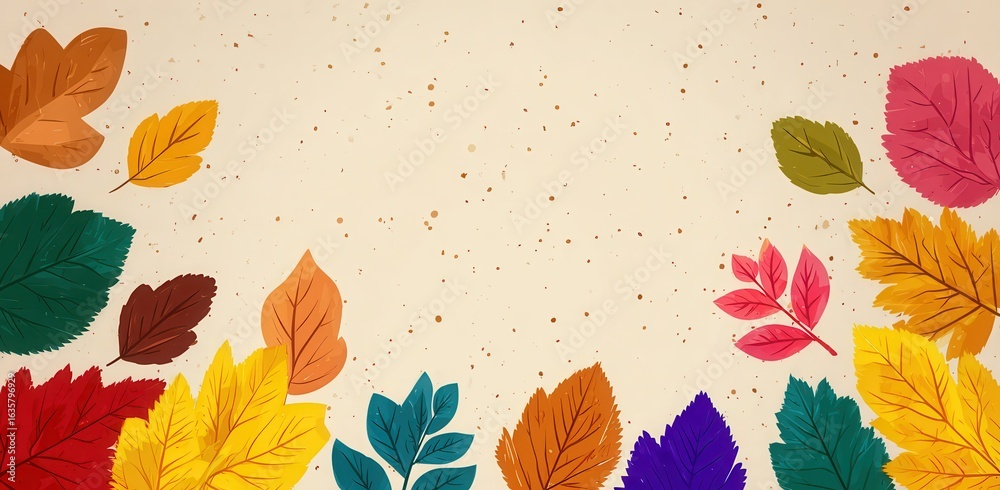 Obraz premium autumn background with falling leaves, berries, and branches in warm beige and orange tones