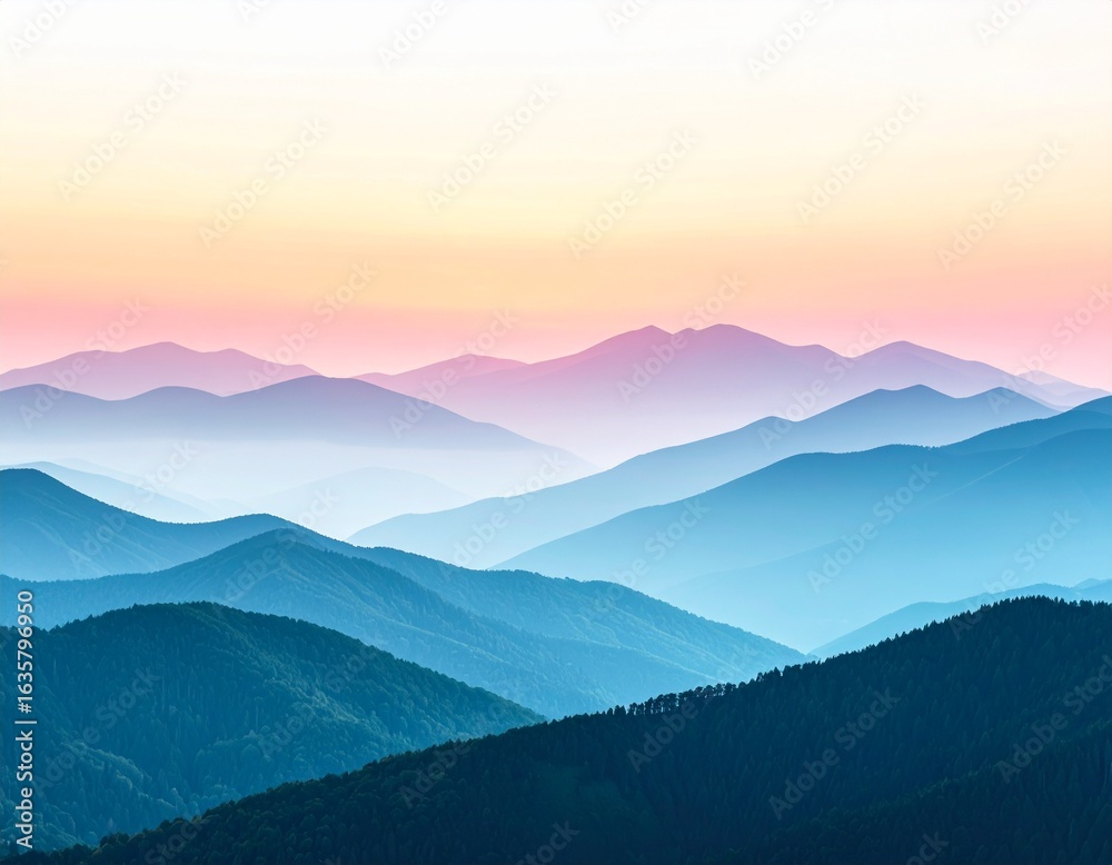 Fototapeta premium Layered Mountain Sunrise Depth Effect, principle of composition