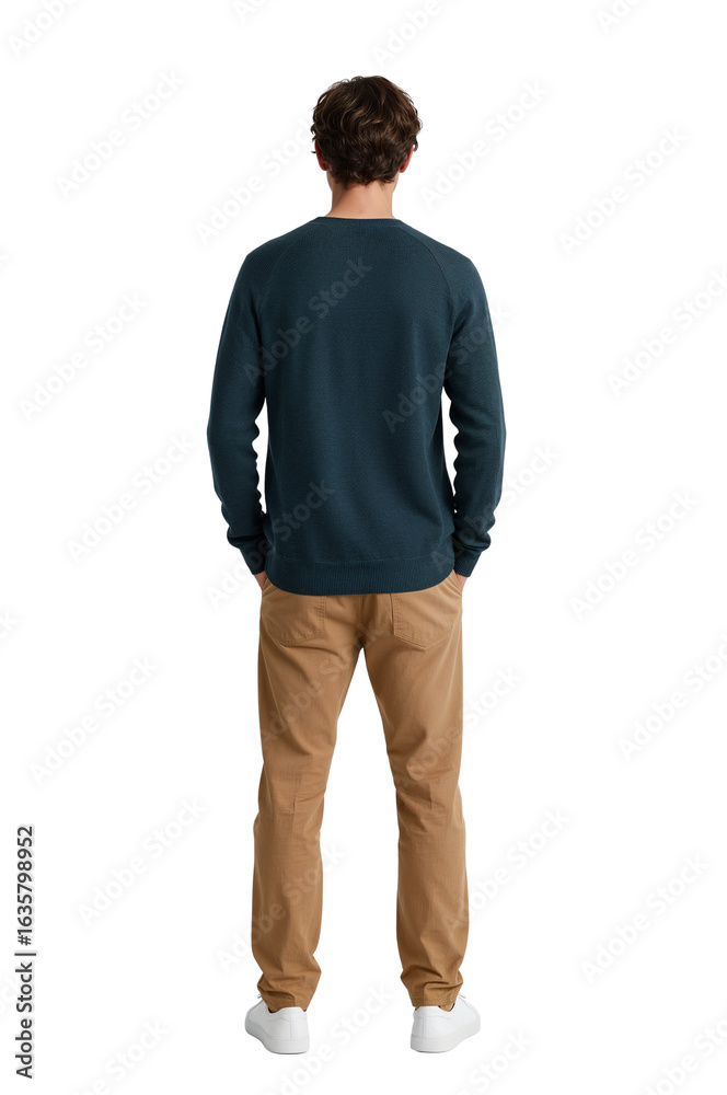 Naklejka premium Person standing facing away isolated on a transparent backdrop showcasing clothing style