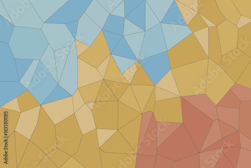 Abstract polygonal pattern featuring light blue tan and reddish brown shapes with dark line borders