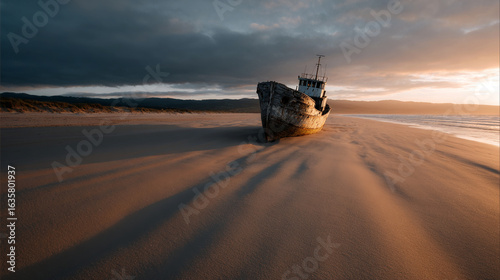Fototapeta Naklejka Na Ścianę i Meble -  Old ship in desert.