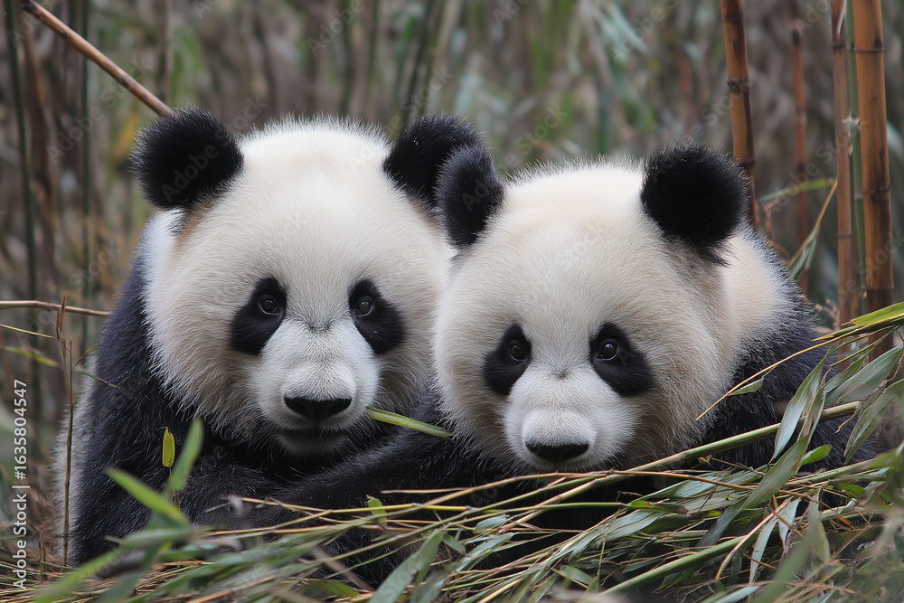 Naklejka premium giant panda eating bamboo/animal day