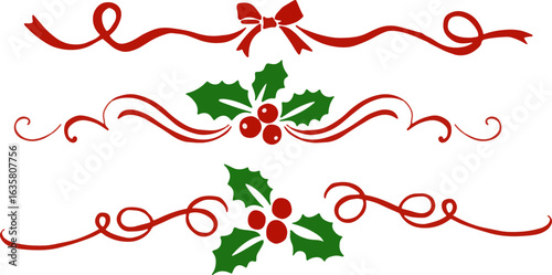 Christmas ribbon and leaves design for templates.