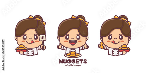 nuggets chef illustration cartoon characters and food