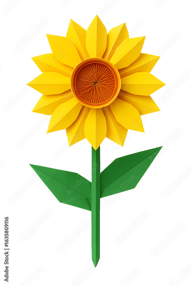Fototapeta premium 3d origami sunflower isolated on transparent background